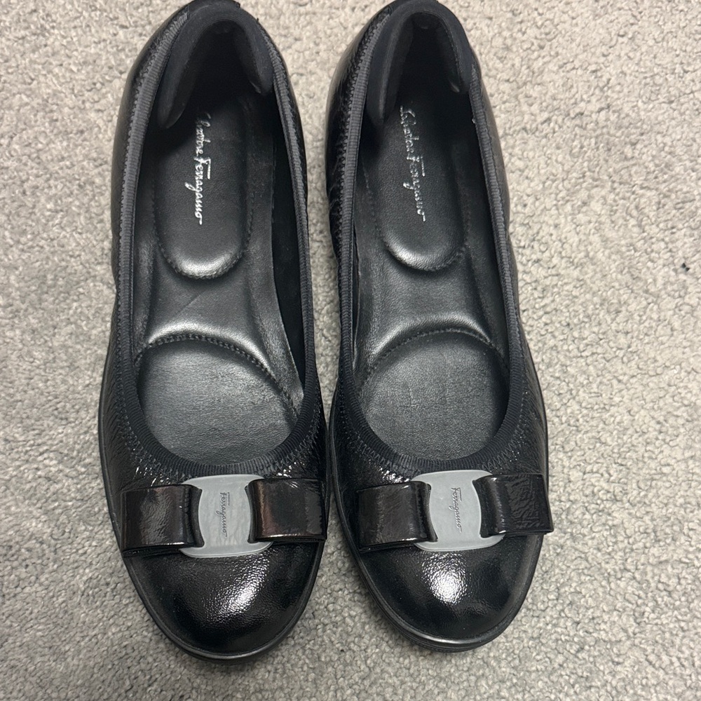 NEW Salvatore Ferragamo Black Flats with Bow Detail